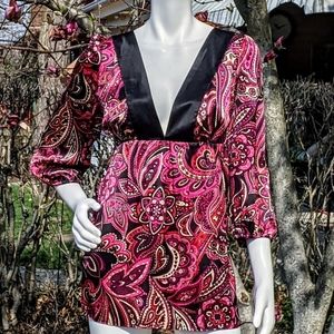 🆕️INC 100% Silk Double Paisley Plunging Blouse